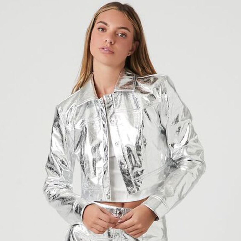 Forever 21 Metallic Silver Cropped Jacket